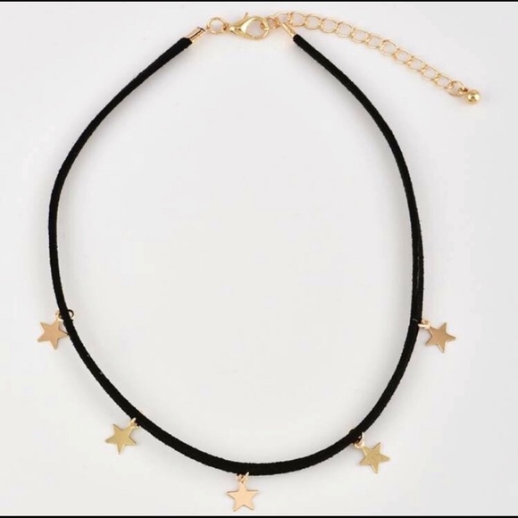 Gold Star Velvet Choker Black Galaxy Fringe Trendy - Picture 2 of 4